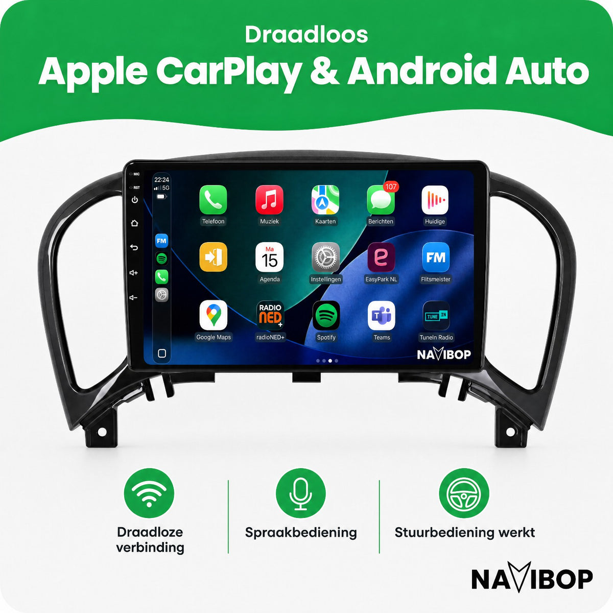 Nissan Juke | Autoradio | Draadloos CarPlay & Android Auto | Android 15 | 2010 t/m 2018