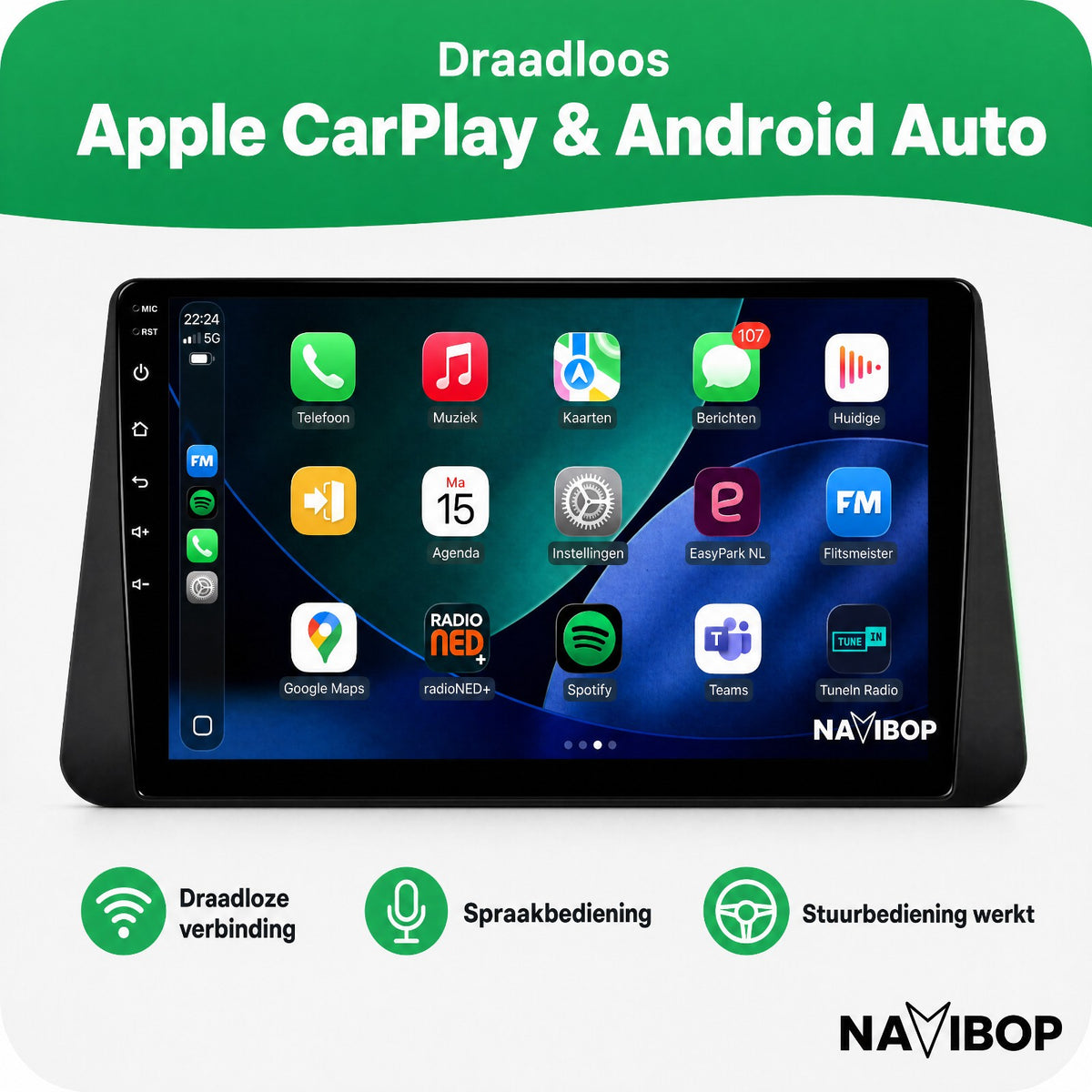 Nissan Micra | Autoradio | Draadloos CarPlay & Android Auto | Android 15 | 2017 t/m 2021