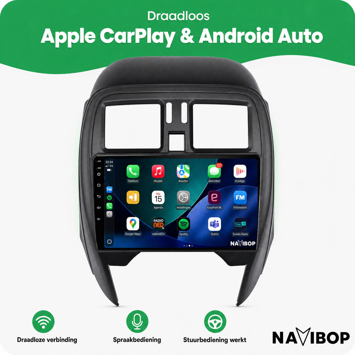Nissan Micra | Autoradio | Draadloos CarPlay & Android Auto | Android 15 | 2013 t/m 2017
