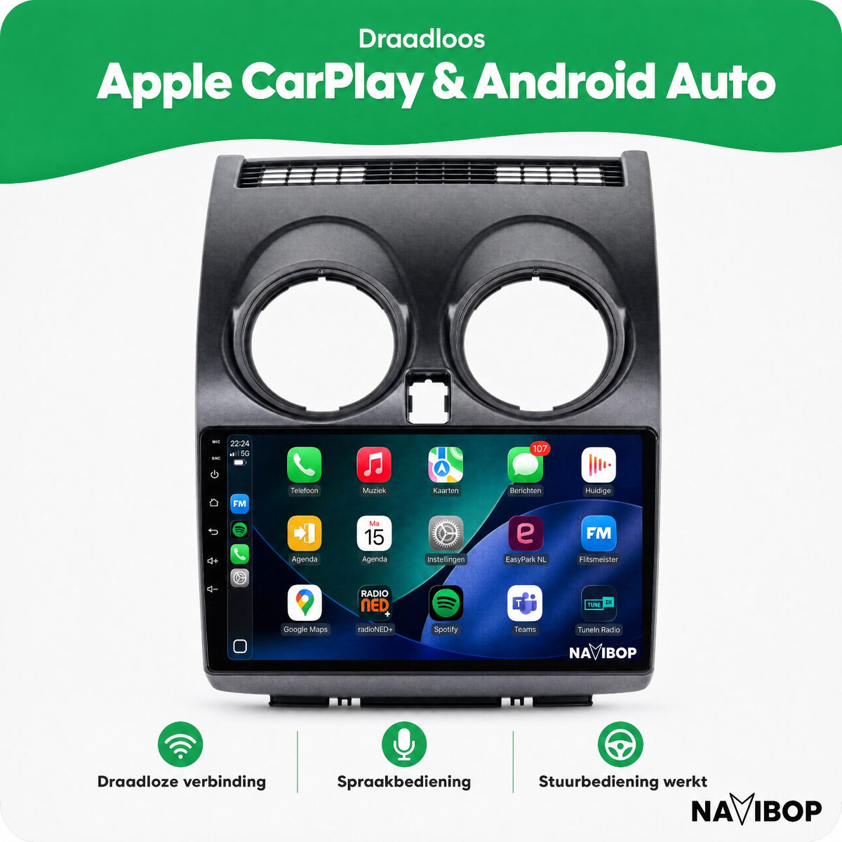 Nissan Qashqai | Autoradio | Draadloos CarPlay & Android Auto | Android 15 | 2006 t/m 2013
