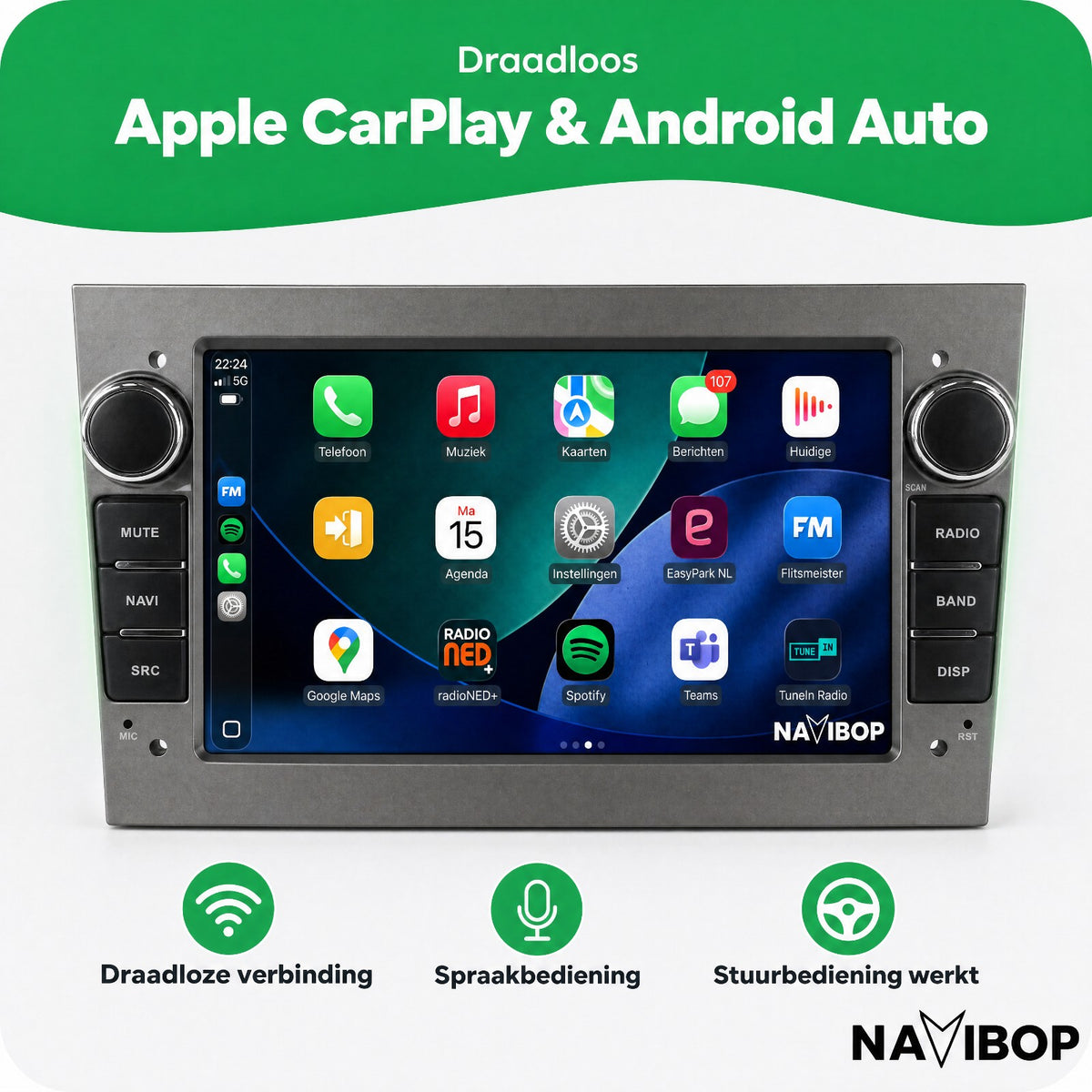 Opel Astra H Agila Corsa C Grijs | Autoradio | Draadloos CarPlay & Android Auto | Android 15