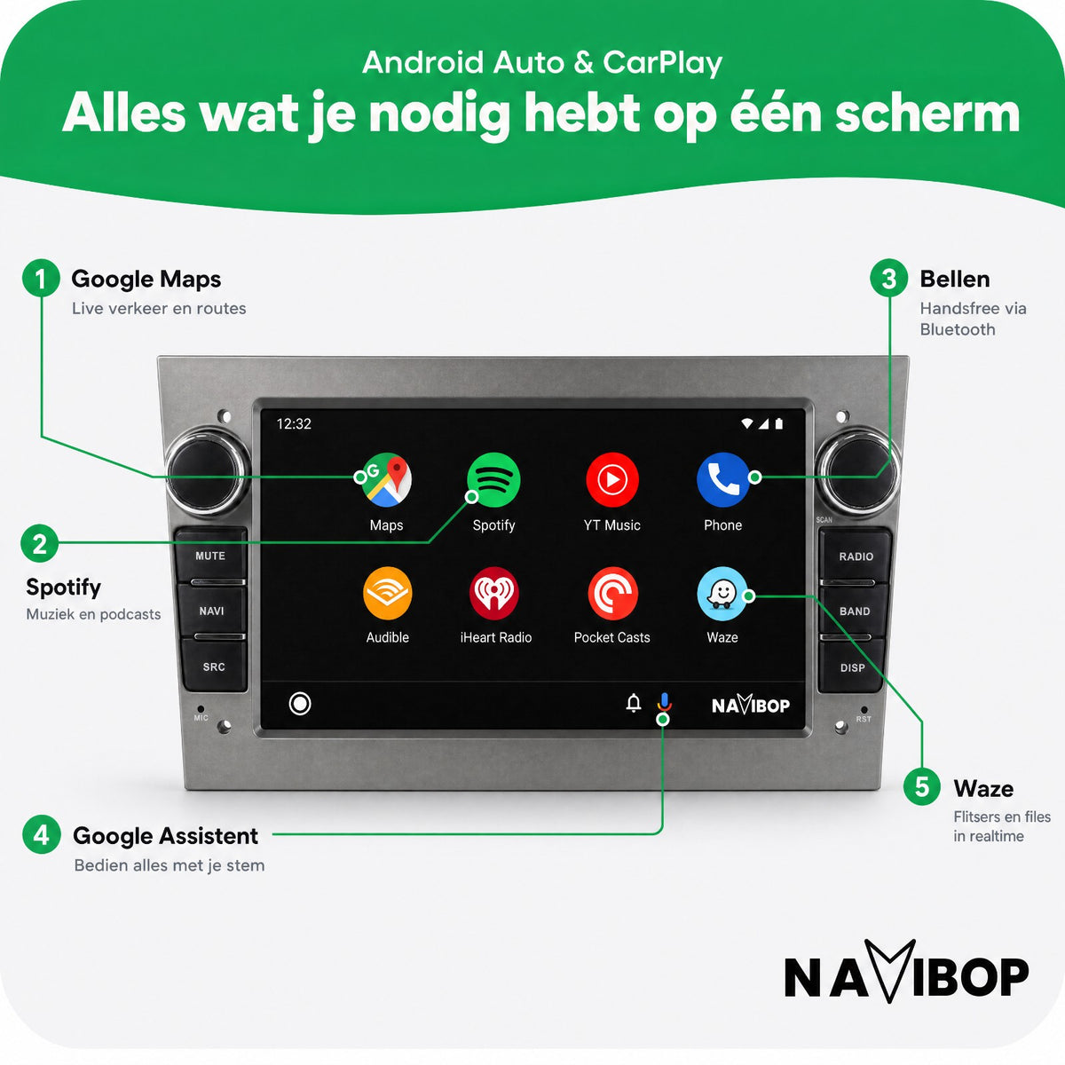 Opel Astra H Agila Corsa C Grijs | Autoradio | Draadloos CarPlay & Android Auto | Android 15