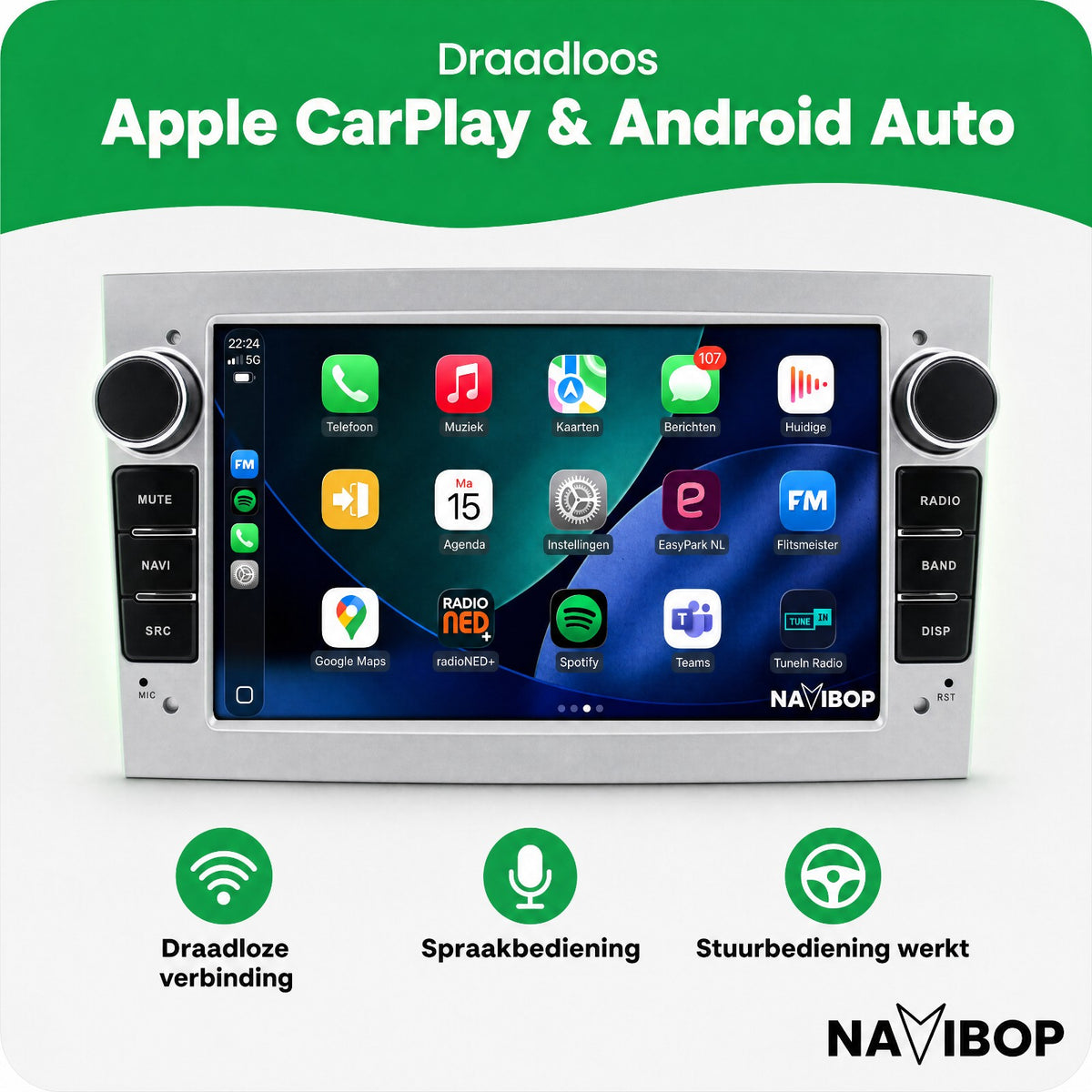 Opel Astra H Agila Corsa C Zilver | Autoradio | Draadloos CarPlay & Android Auto | Android 15