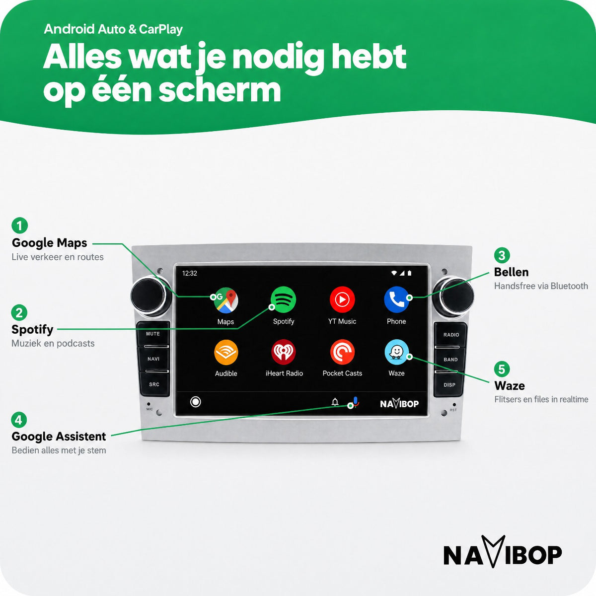 Opel Astra H Agila Corsa C Zilver | Autoradio | Draadloos CarPlay & Android Auto | Android 15