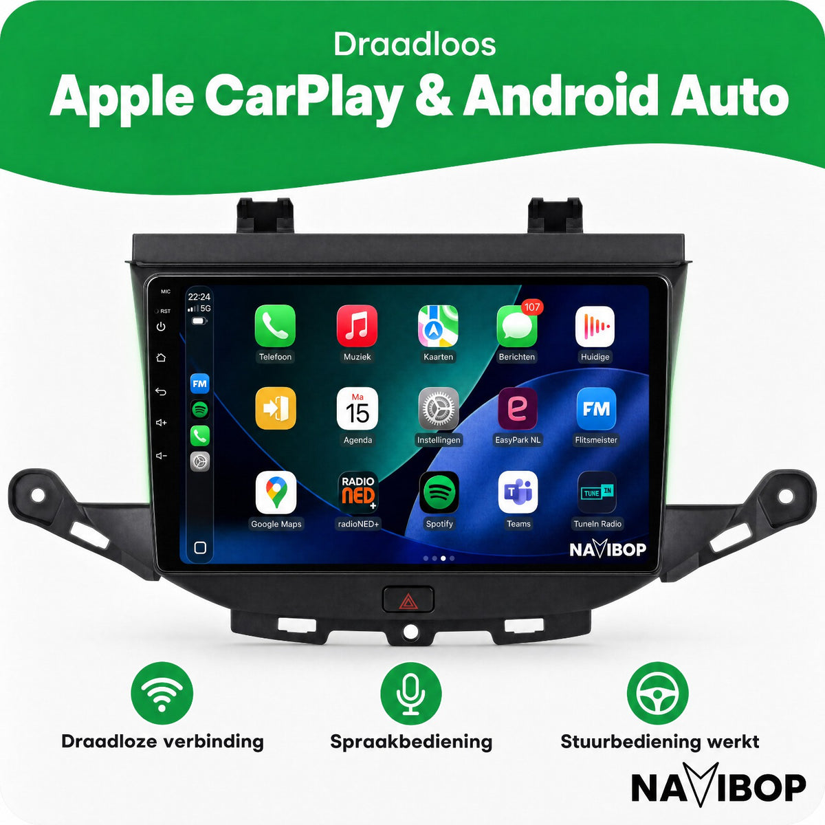 Opel Astra K | Autoradio | Draadloos CarPlay & Android Auto | Android 15 | 2013 t/m 2021