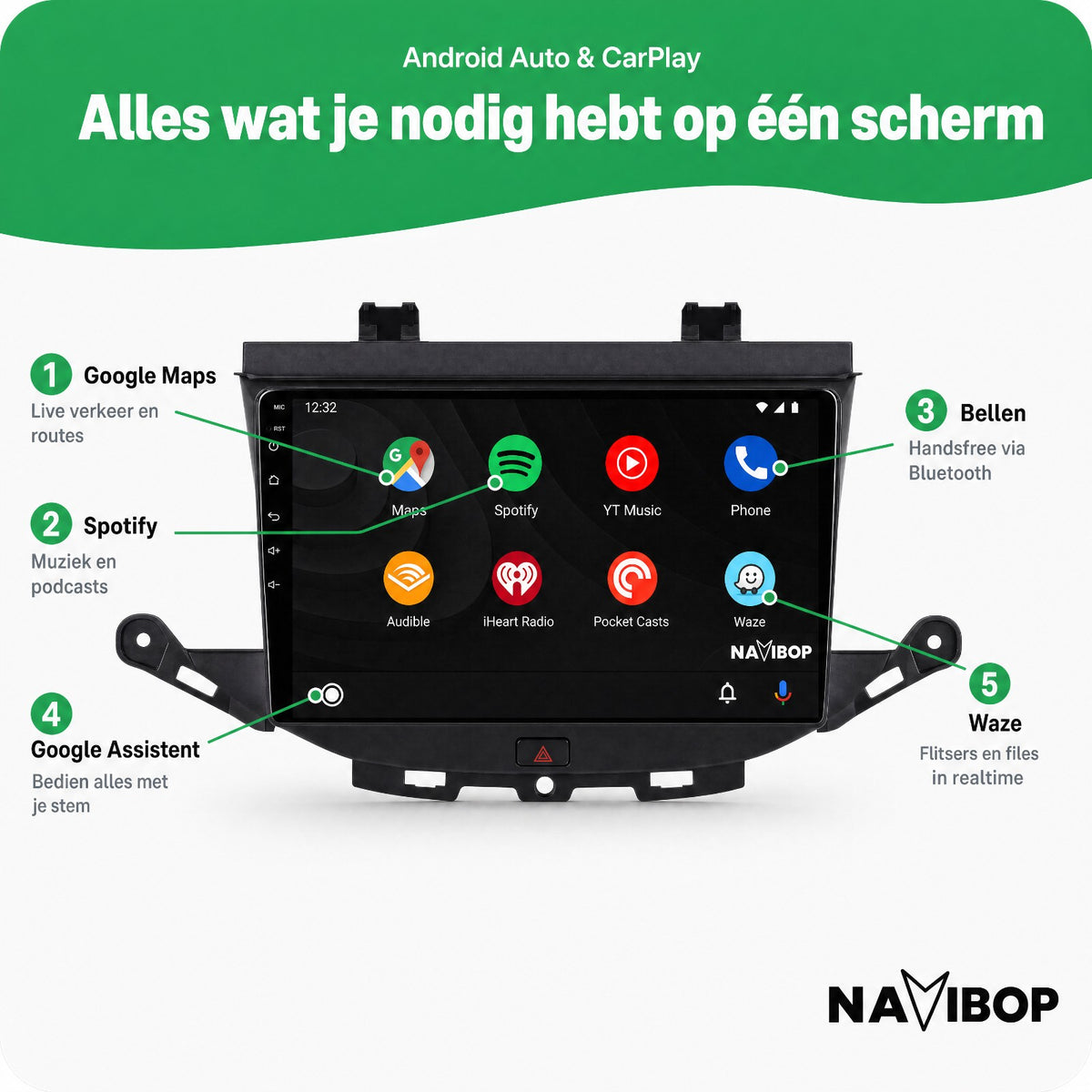 Opel Astra K | Autoradio | Draadloos CarPlay & Android Auto | Android 15 | 2013 t/m 2021