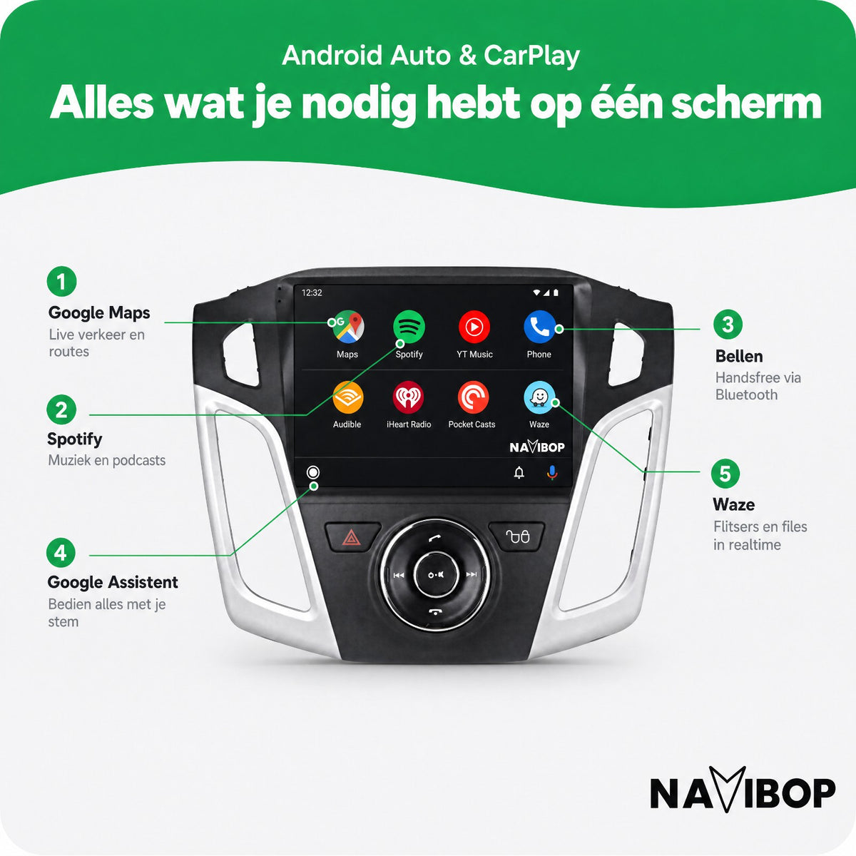 Ford Focus | Autoradio | Draadloos CarPlay & Android Auto | Android 15 | 2012 t/m 2020
