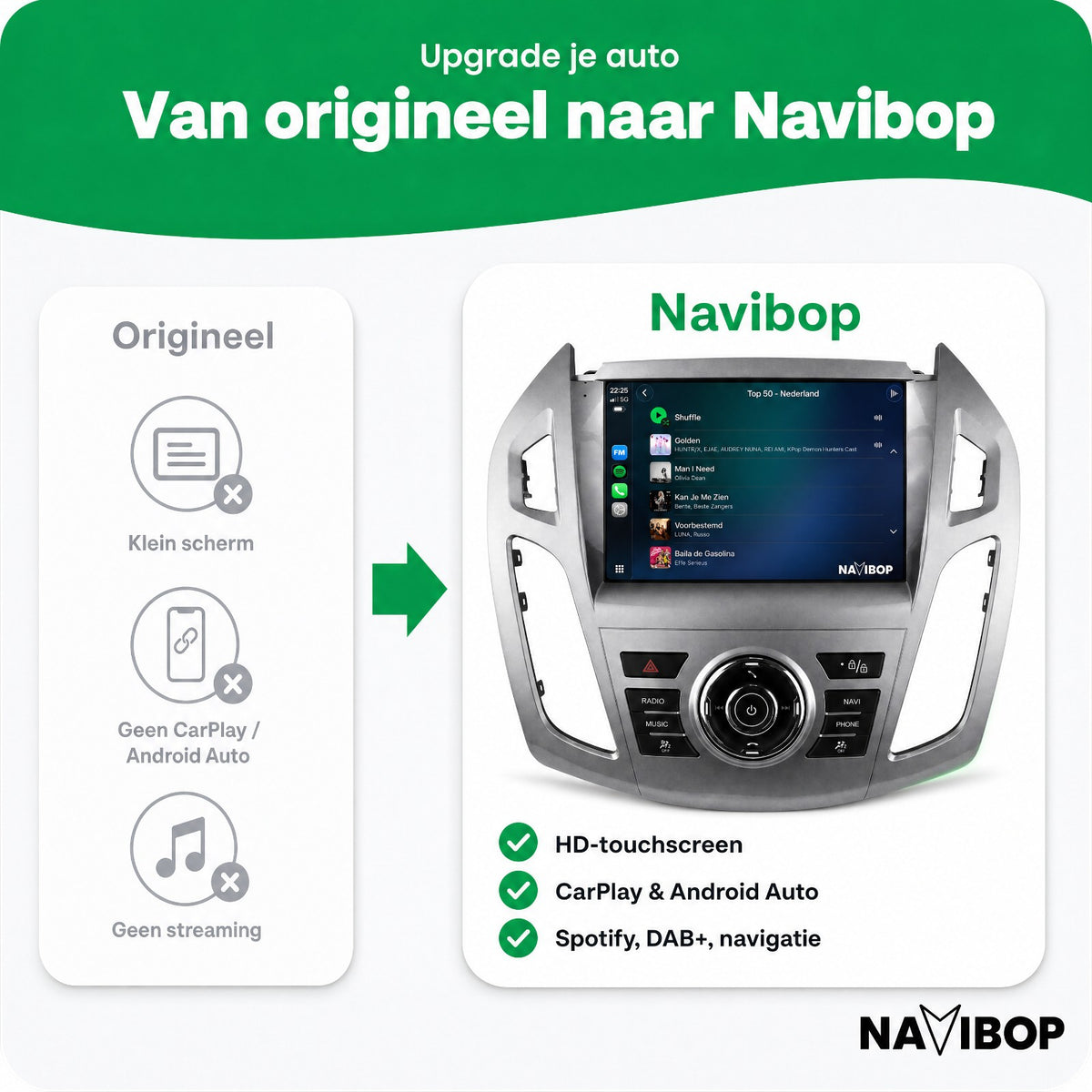 Ford Transit Custom Transit Tourneo | Autoradio | Draadloos CarPlay & Android Auto | Android 15 | 2013 t/m 2018
