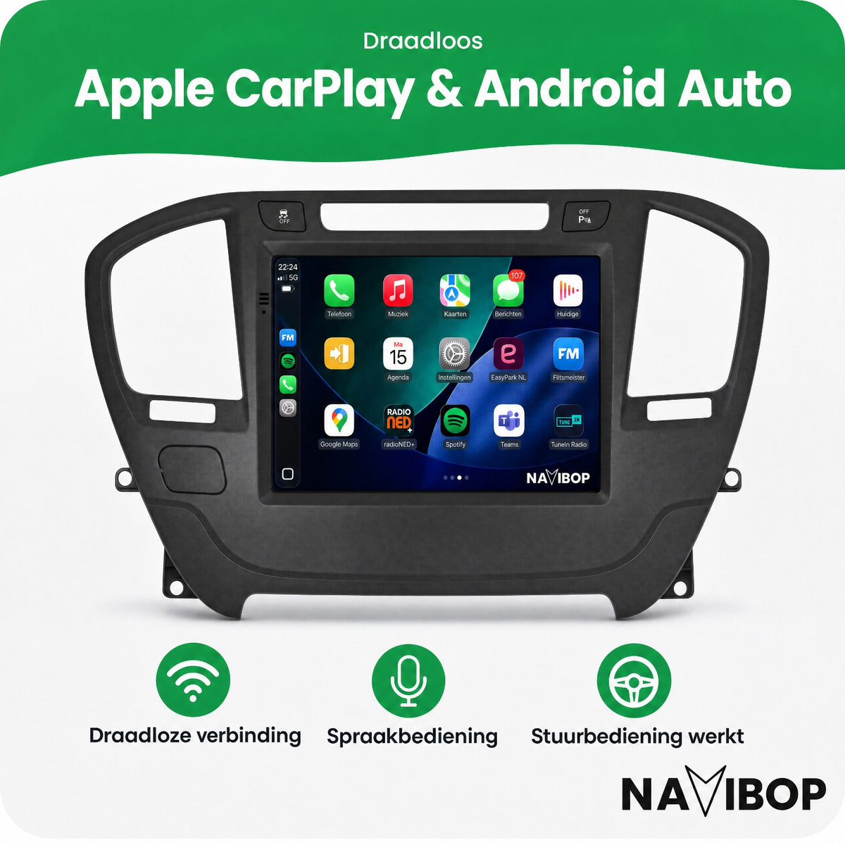 Opel Insignia (BRUIN) | Autoradio | Draadloos CarPlay & Android Auto | Android 15 | 2009 t/m 2013