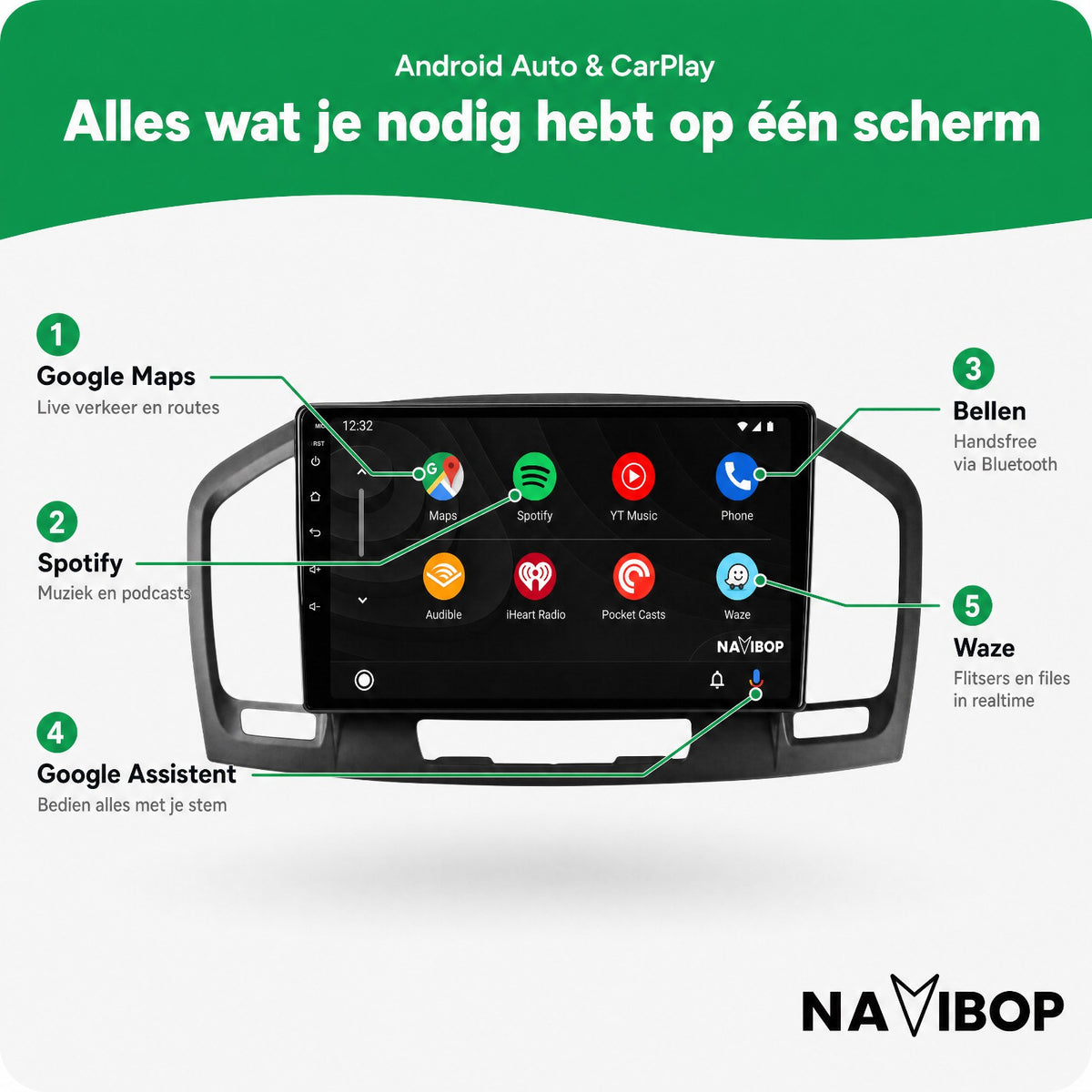 Opel Insignia | Autoradio | Draadloos CarPlay & Android Auto | Android 15 | 2008 t/m 2013