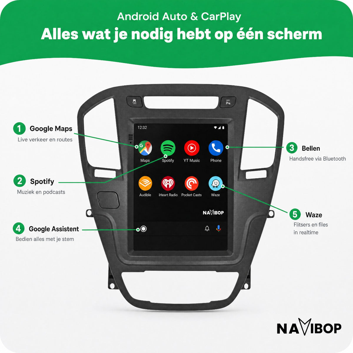 Opel Insignia Zwart | Autoradio | Draadloos CarPlay & Android Auto | Android 15 | 2009 t/m 2013