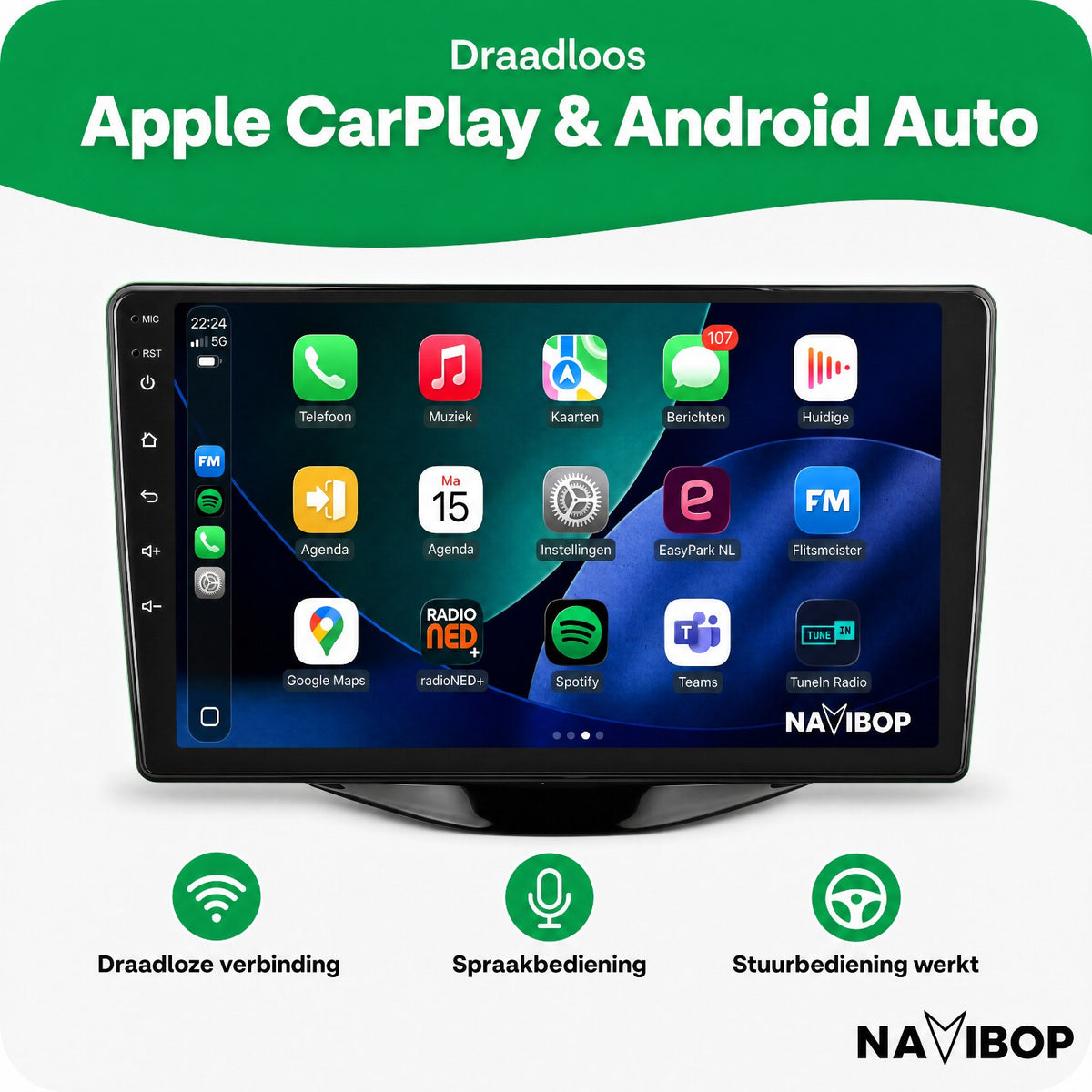 Peugeot 108 Toyota Aygo Citroen C1 Versie 1 | Autoradio | Draadloos CarPlay & Android Auto | Android 15 | 2014 t/m 2024