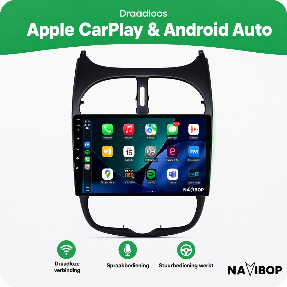 Peugeot 206 | Autoradio | Draadloos CarPlay & Android Auto | Android 15 | 2000 t/m 2008