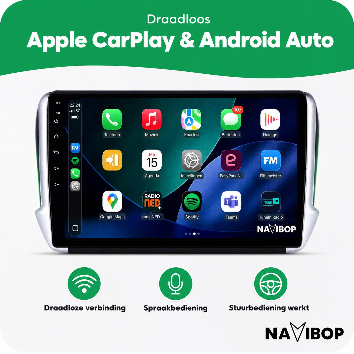 Peugeot 208 2008 | Autoradio | Draadloos CarPlay & Android Auto | Android 15 | 2013 t/m 2020