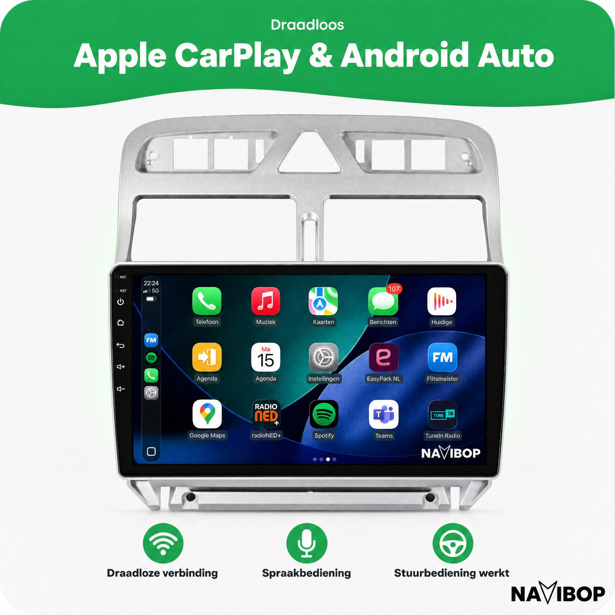 Peugeot 307 307CC | Autoradio | Draadloos CarPlay & Android Auto | Android 15 | 2002 t/m 2013