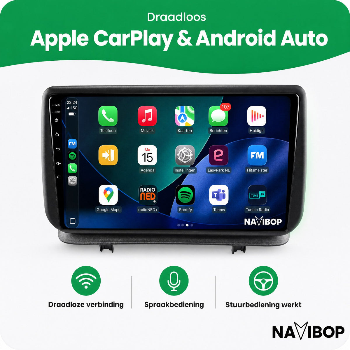 Renault Clio | Autoradio | Draadloos CarPlay & Android Auto | Android 15 | 2005 t/m 2012