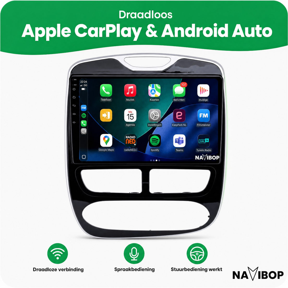 Renault Clio | Autoradio | Draadloos CarPlay & Android Auto | Android 15 | 2012 t/m 2019