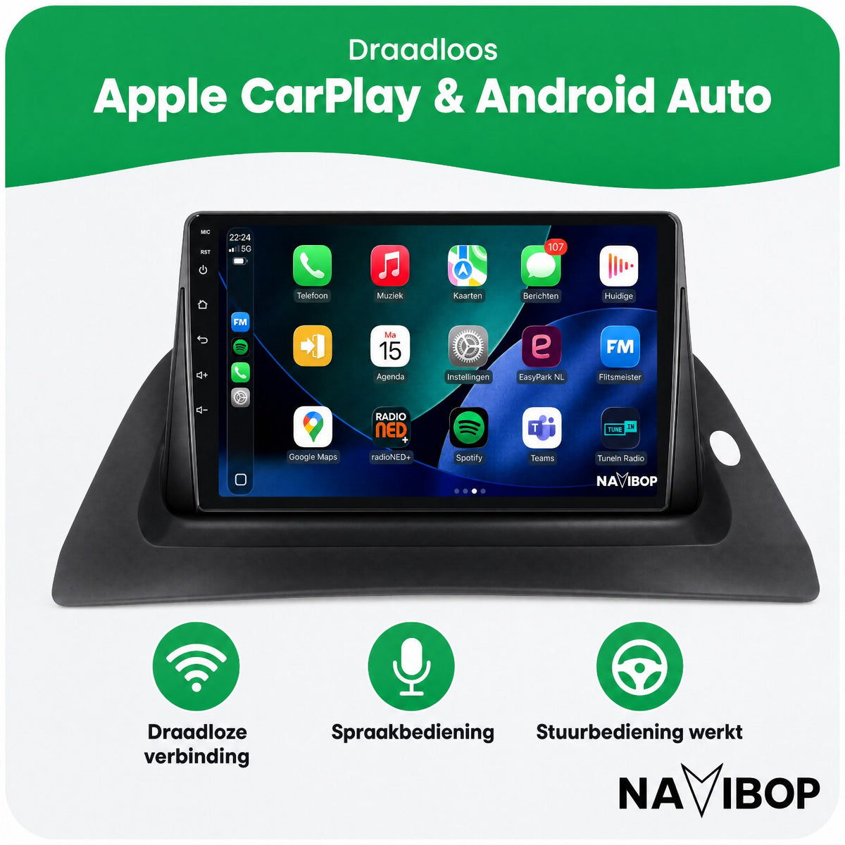 Renault Kangoo | Autoradio | Draadloos CarPlay & Android Auto | Android 15 | 2015 t/m 2018