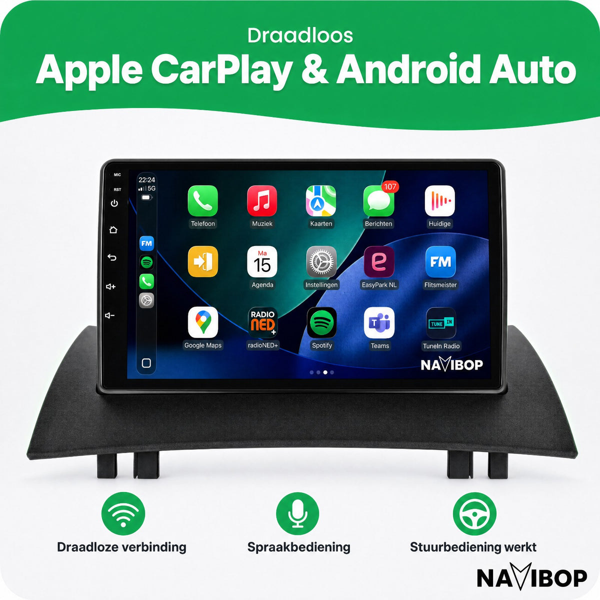 Renault Megane 2 | Autoradio | Draadloos CarPlay & Android Auto | Android 15 | 2003 t/m 2009