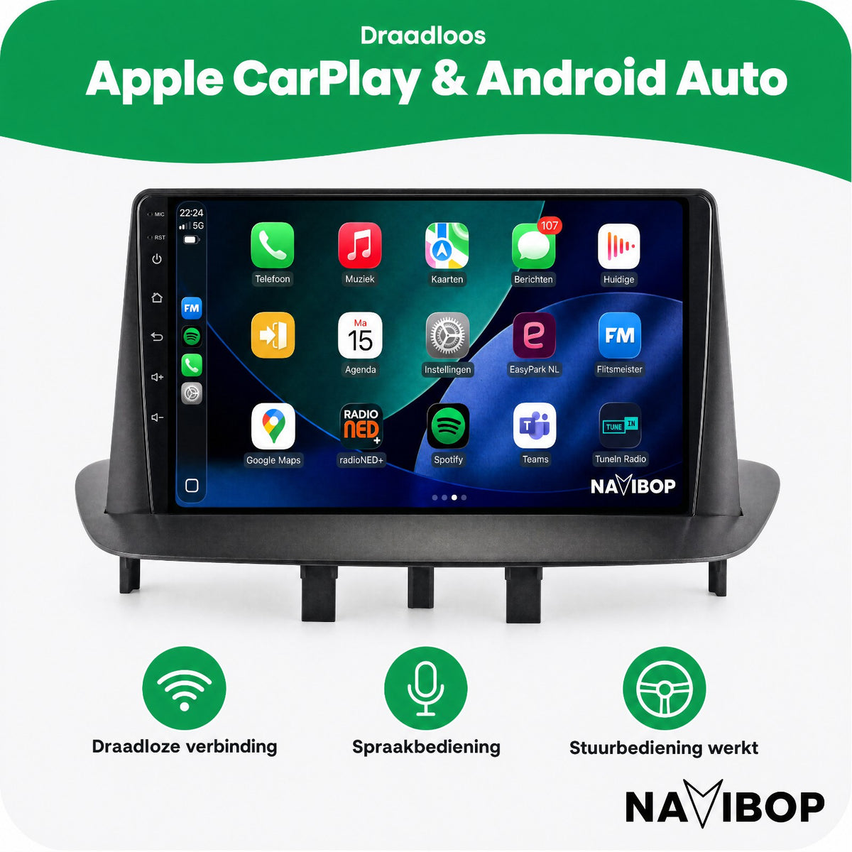 Renault Megane 3 | Autoradio | Draadloos CarPlay & Android Auto | Android 15 | 2008 t/m 2015