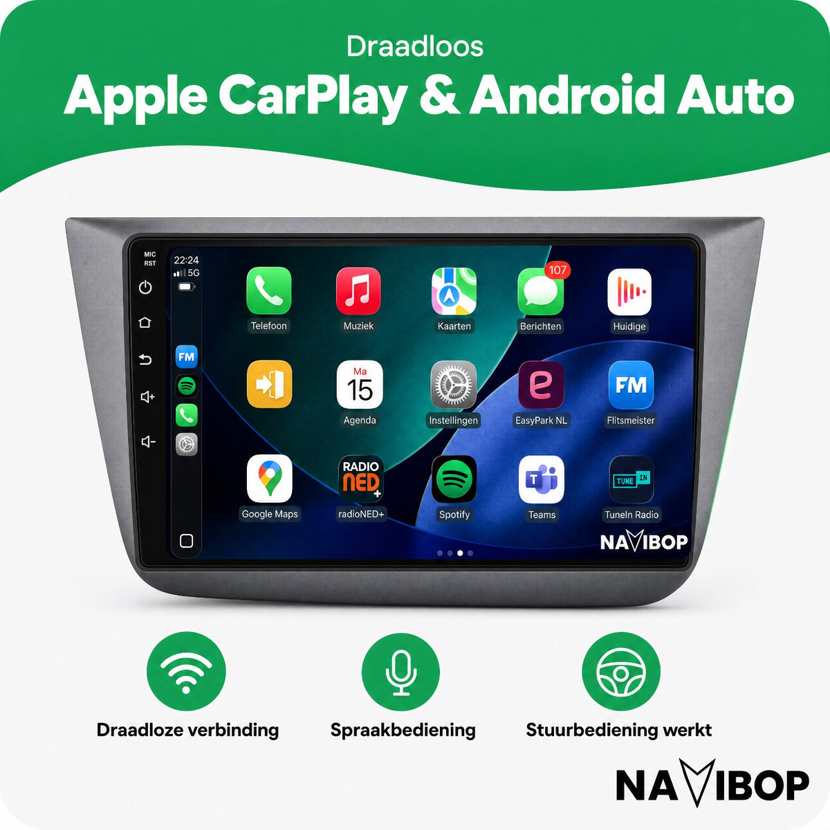 Seat Altea | Autoradio | Draadloos CarPlay & Android Auto | Android 15 | 2004 t/m 2015