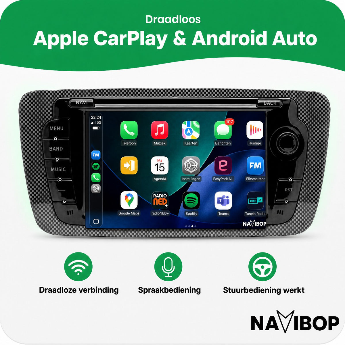 Seat Ibiza | Autoradio | Draadloos CarPlay & Android Auto | Android 15 | 2009 t/m 2013