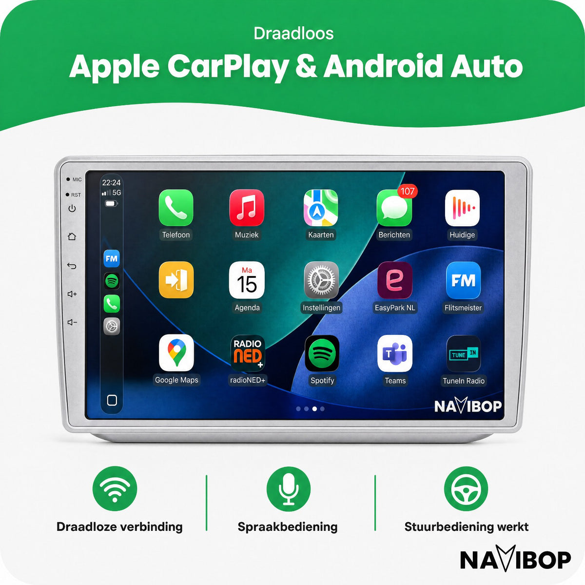 Škoda Fabia | Autoradio | Draadloos CarPlay & Android Auto | Android 15 | 2007 t/m 2014