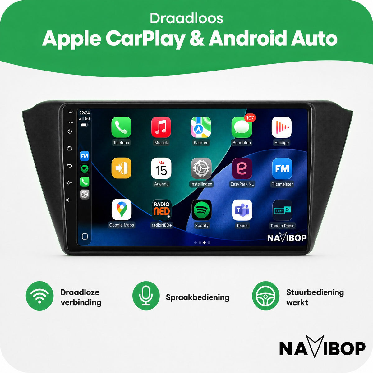 Škoda Fabia | Autoradio | Draadloos CarPlay & Android Auto | Android 15 | 2015 t/m 2019