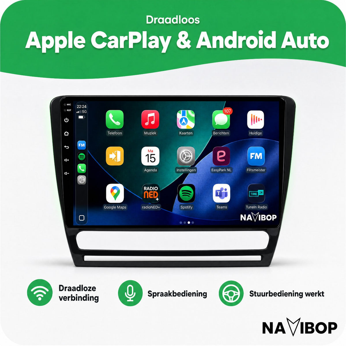 Škoda Octavia | Autoradio | Draadloos CarPlay & Android Auto | Android 15 | 2007 t/m 2013