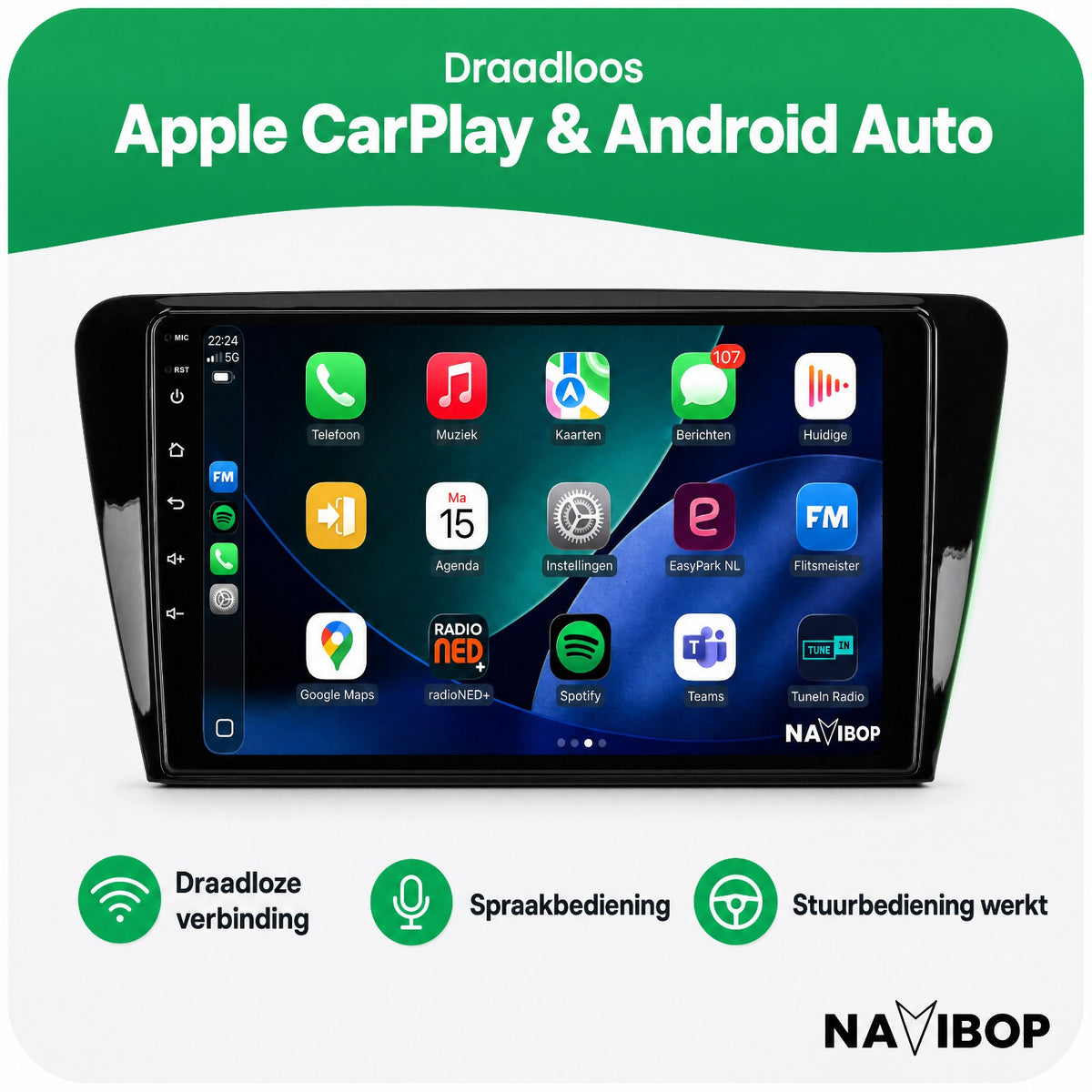 Škoda Octavia | Autoradio | Draadloos CarPlay & Android Auto | Android 15 | 2012 t/m 2019