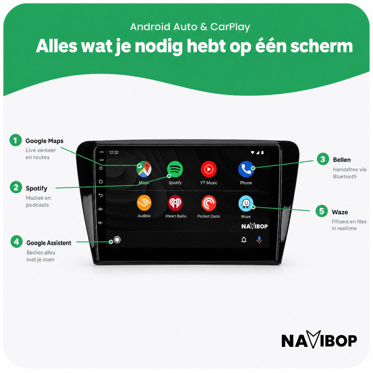 Škoda Octavia | Autoradio | Draadloos CarPlay & Android Auto | Android 15 | 2012 t/m 2019