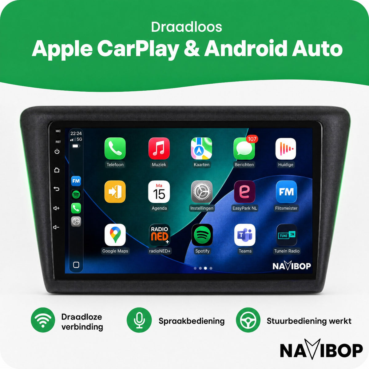 Škoda Rapid | Autoradio | Draadloos CarPlay & Android Auto | Android 15 | 2013 t/m 2019