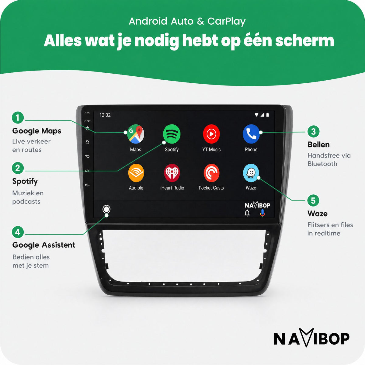 Škoda Yeti | Autoradio | Draadloos CarPlay & Android Auto | Android 15 | 2014 t/m 2018