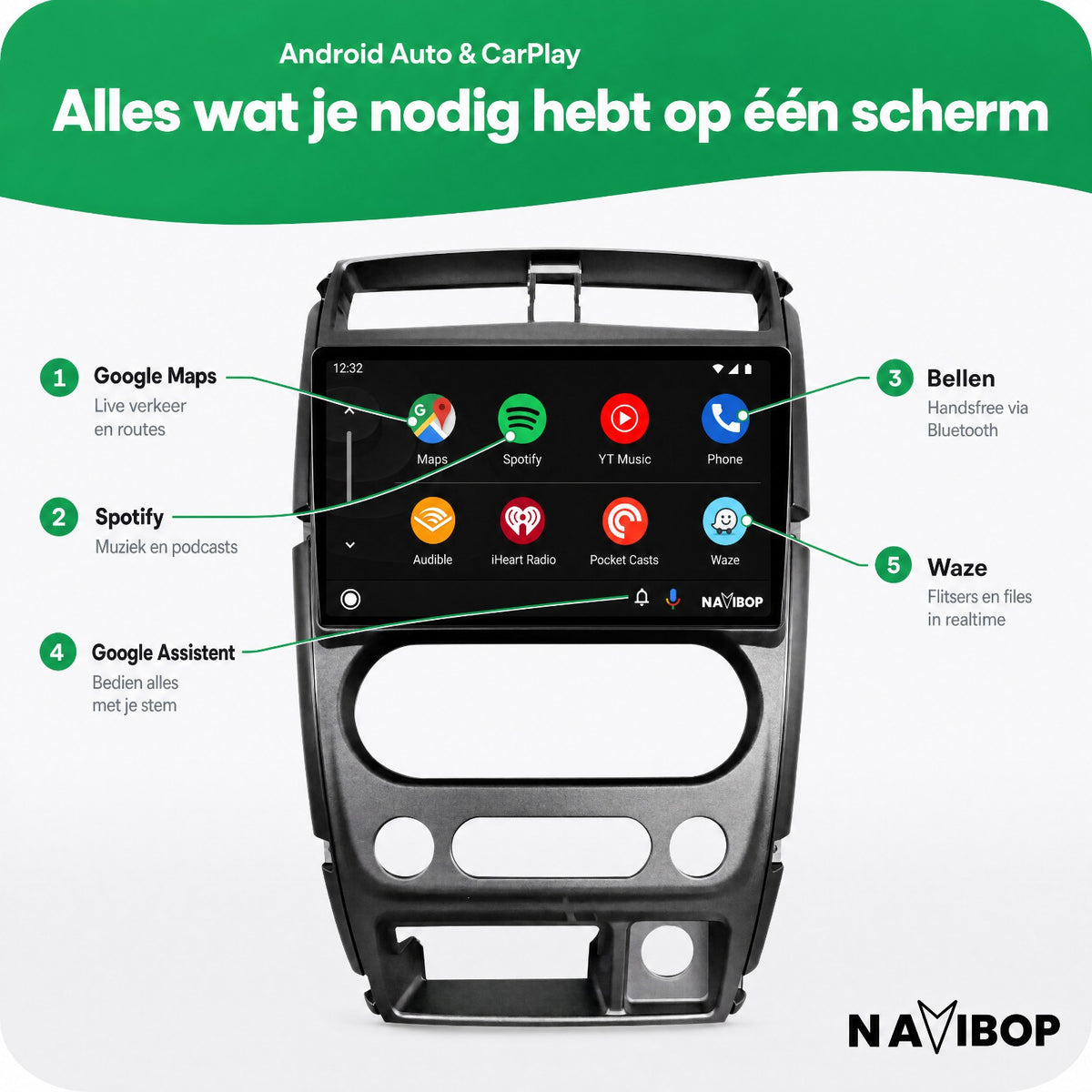 Suzuki Jimny | Autoradio | Draadloos CarPlay & Android Auto | Android 15 | 2005 t/m 2018