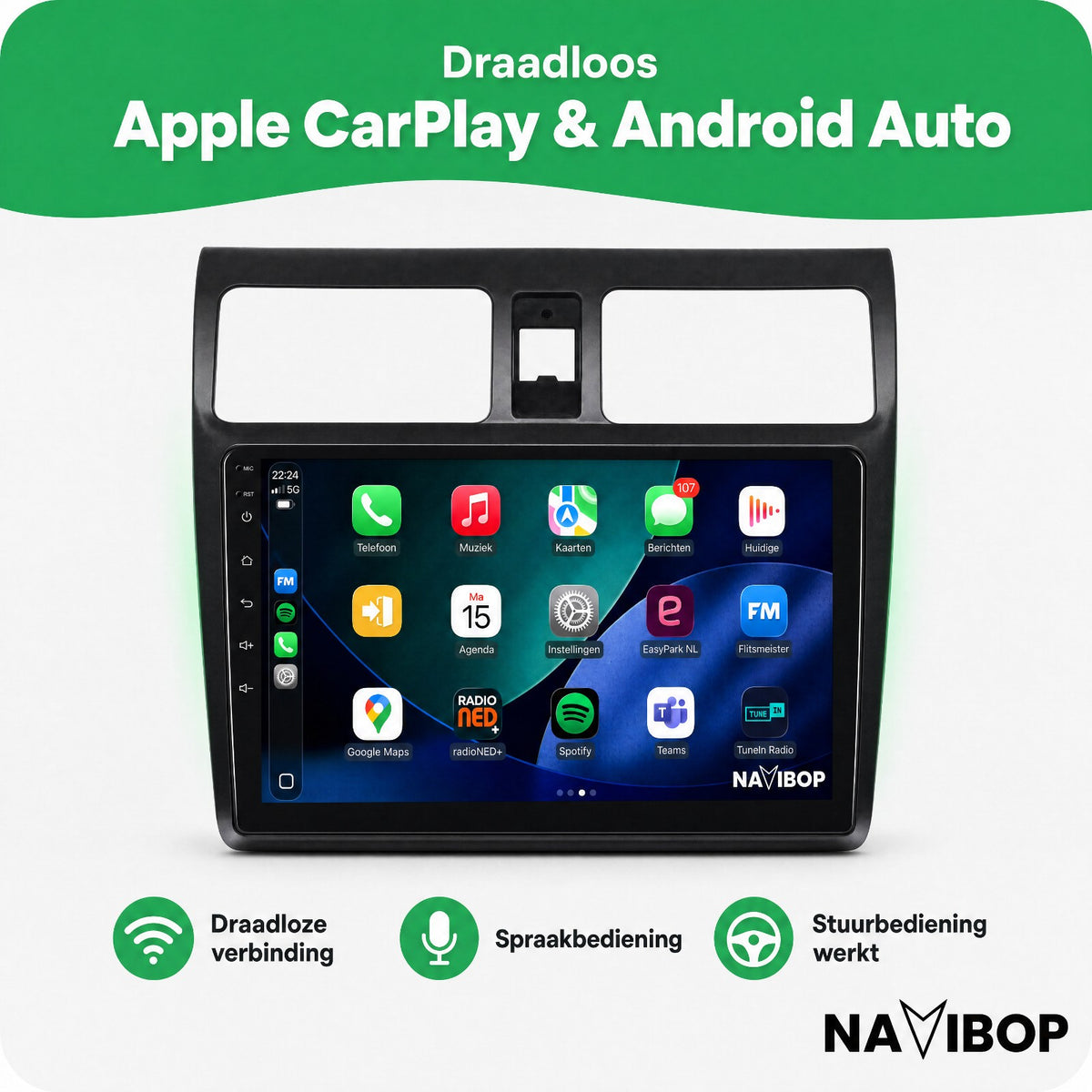 Suzuki Swift | Autoradio | Draadloos CarPlay & Android Auto | Android 15 | 2005 t/m 2010