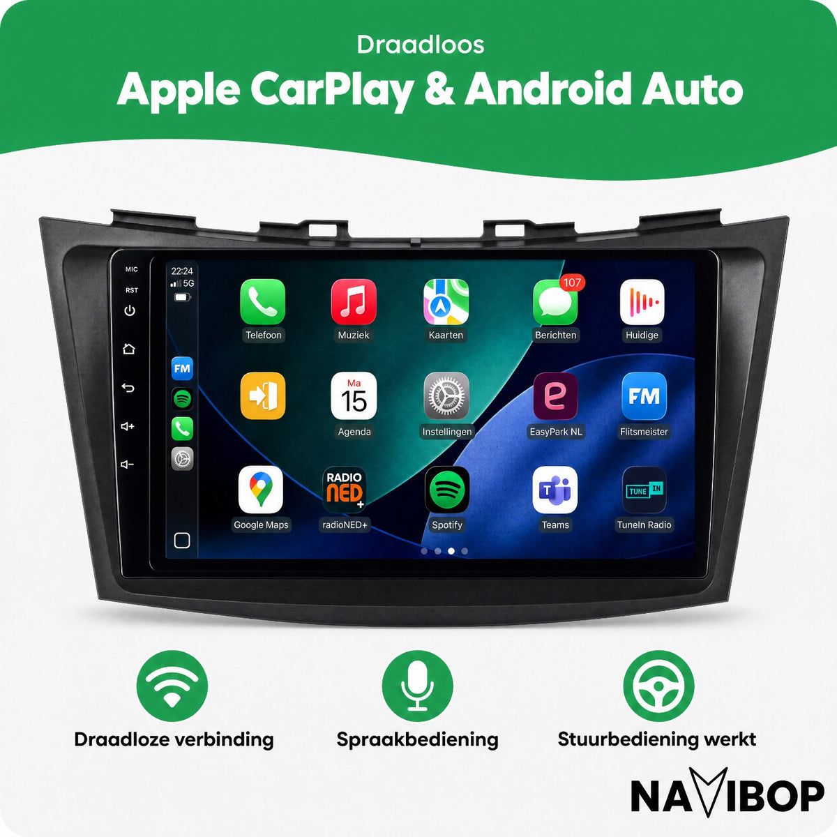 Suzuki Swift | Autoradio | Draadloos CarPlay & Android Auto | Android 15 | 2011 t/m 2015