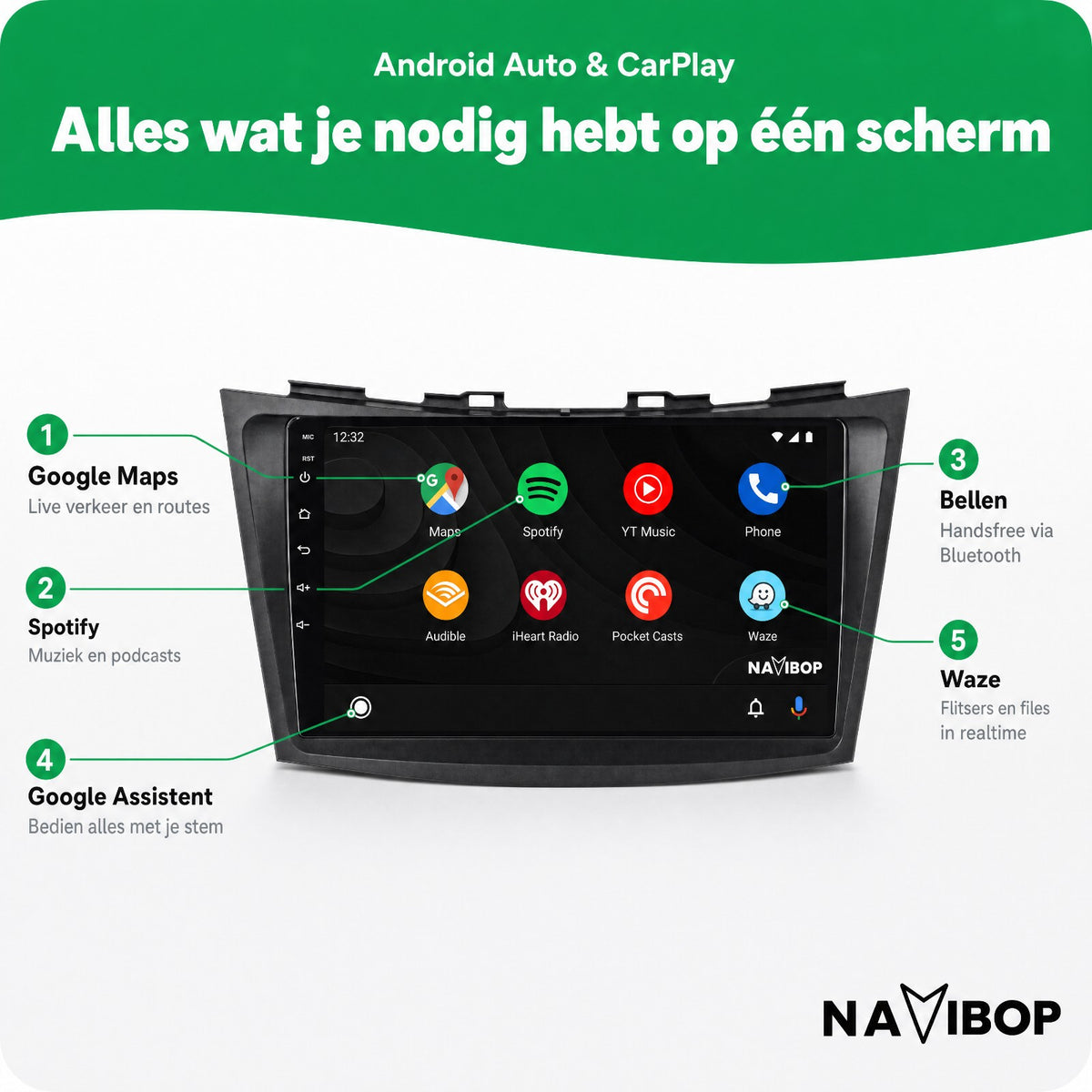 Suzuki Swift | Autoradio | Draadloos CarPlay & Android Auto | Android 15 | 2011 t/m 2015