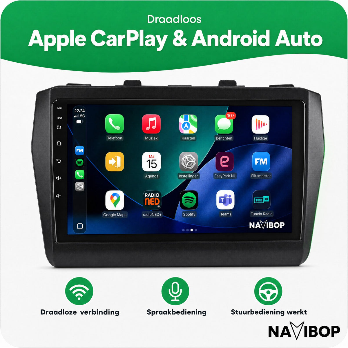 Suzuki Swift | Autoradio | Draadloos CarPlay & Android Auto | Android 15 | 2017 t/m 2022