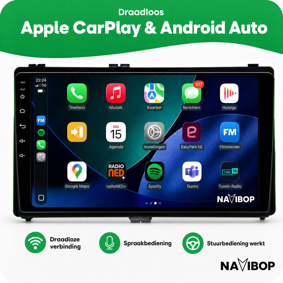 Toyota Auris/Corolla | Autoradio | Draadloos CarPlay & Android Auto | Android 15 | 2013 t/m 2016