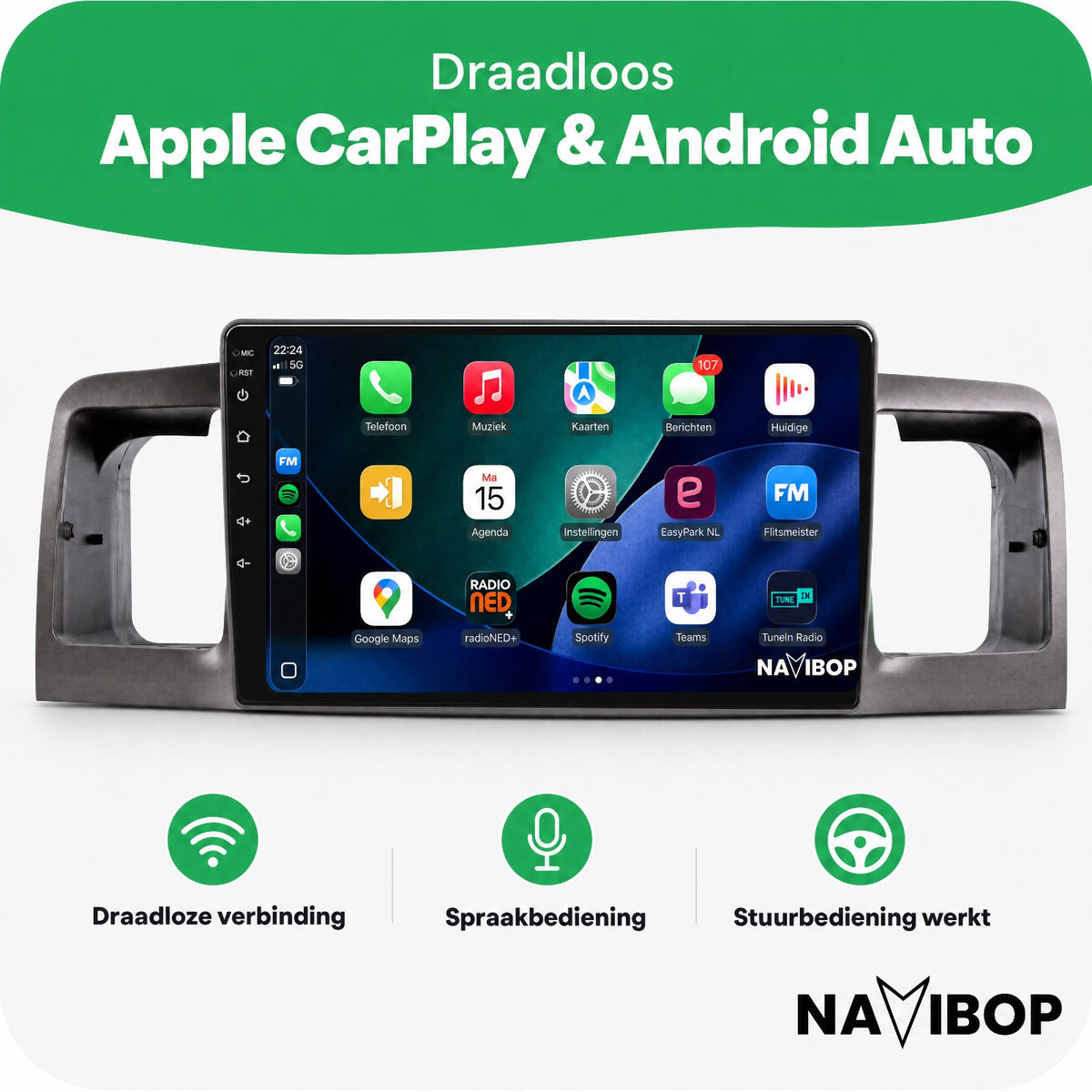 Toyota Corolla | Autoradio | Draadloos CarPlay & Android Auto | Android 15 | 2000 t/m 2007