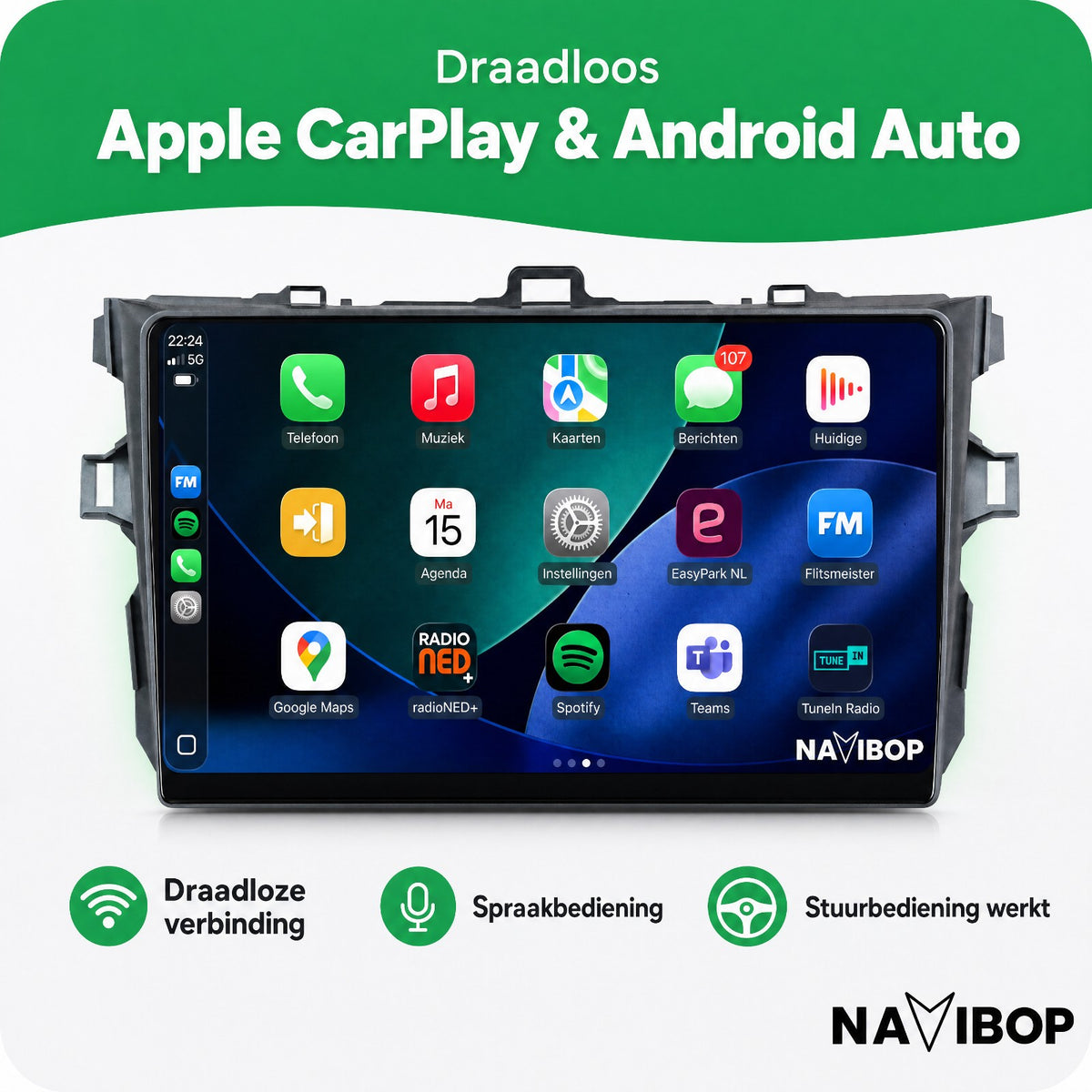 Toyota Corolla | Autoradio | Draadloos CarPlay & Android Auto | Android 15 | 2006 t/m 2013