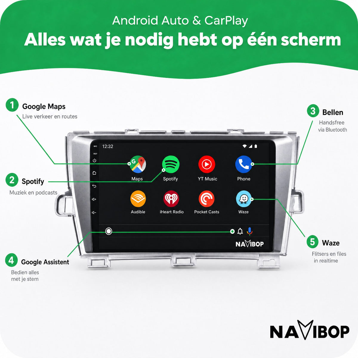Toyota Prius Zilver | Autoradio | Draadloos CarPlay & Android Auto | Android 15 | 2009 t/m 2015