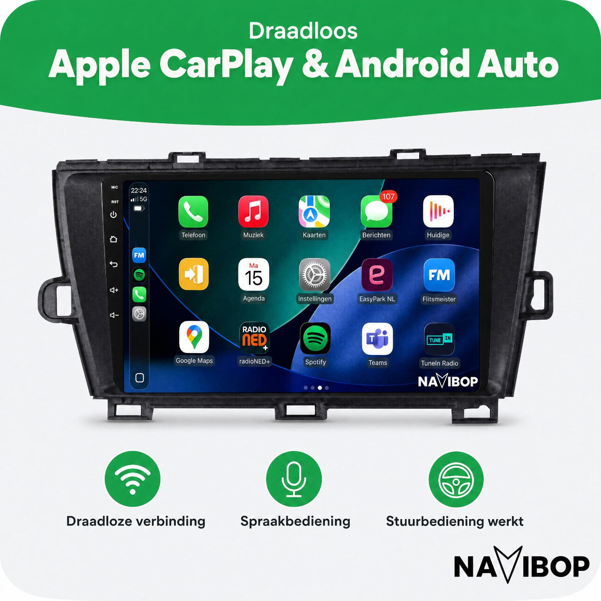 Toyota Prius Zwart | Autoradio | Draadloos CarPlay & Android Auto | Android 15 | 2009 t/m 2015