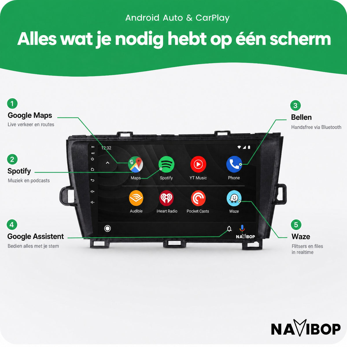 Toyota Prius Zwart | Autoradio | Draadloos CarPlay & Android Auto | Android 15 | 2009 t/m 2015