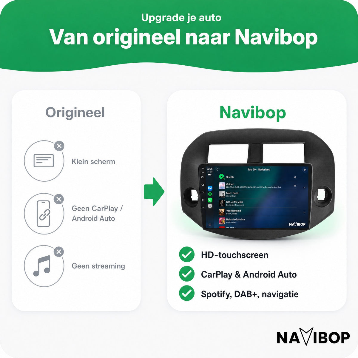 Toyota RAV-4 Zwart | Autoradio | Draadloos CarPlay & Android Auto | Android 15 | 2005 t/m 2013