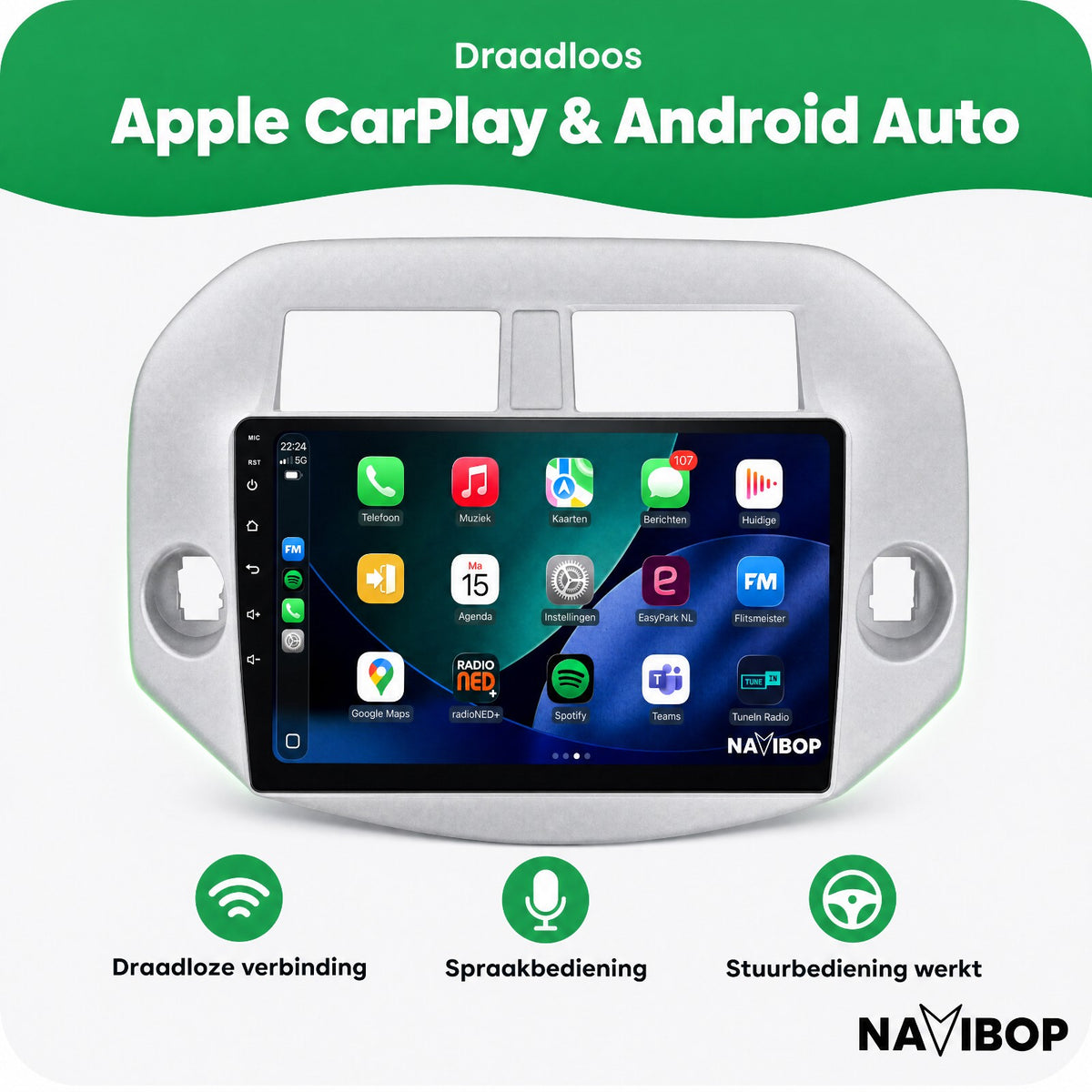 Toyota RAV-4 Zilver | Autoradio | Draadloos CarPlay & Android Auto | Android 15 | 2005 t/m 2013