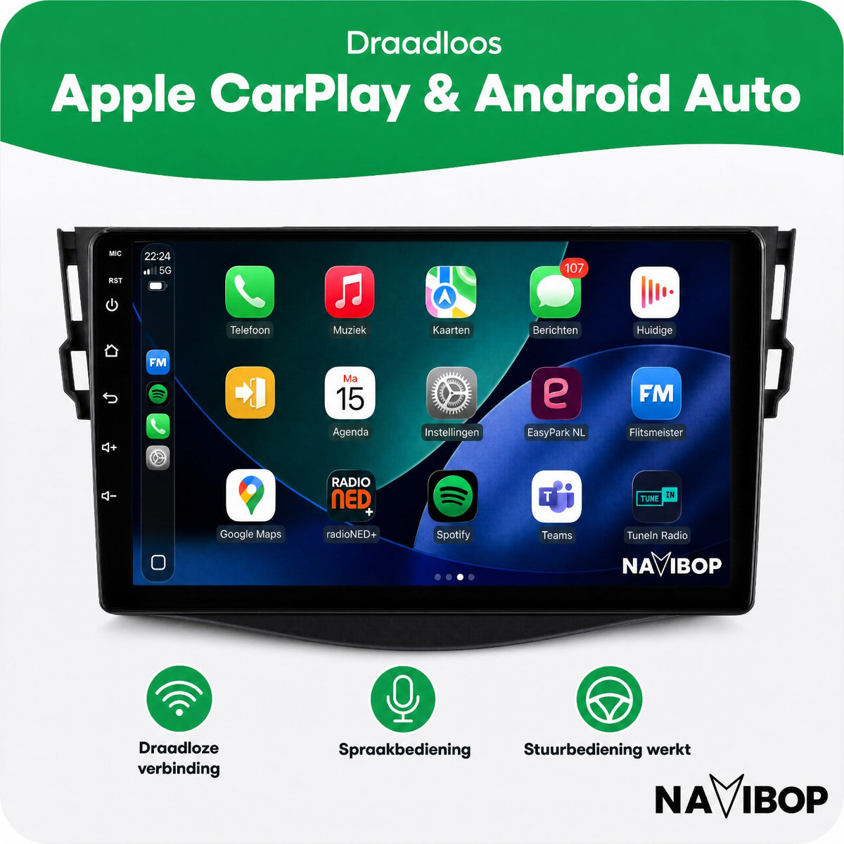 Toyota RAV4 | Autoradio | Draadloos CarPlay & Android Auto | Android 15 | 2006 t/m 2013