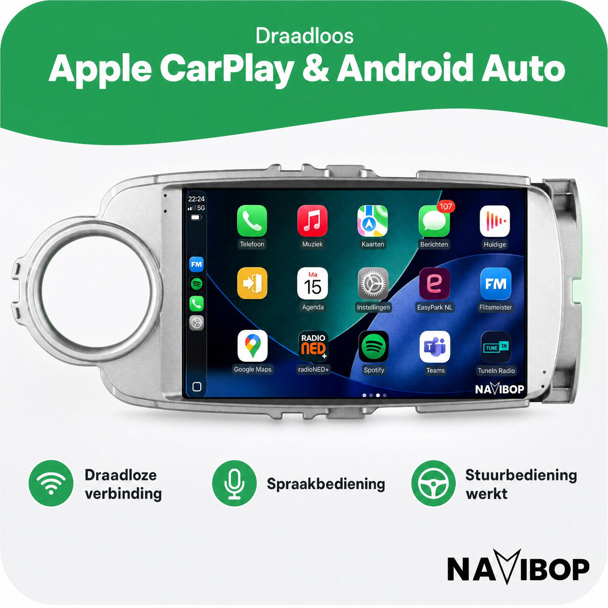 Toyota Yaris Zilver | Autoradio | Draadloos CarPlay & Android Auto | Android 15 | 2011 t/m 2016
