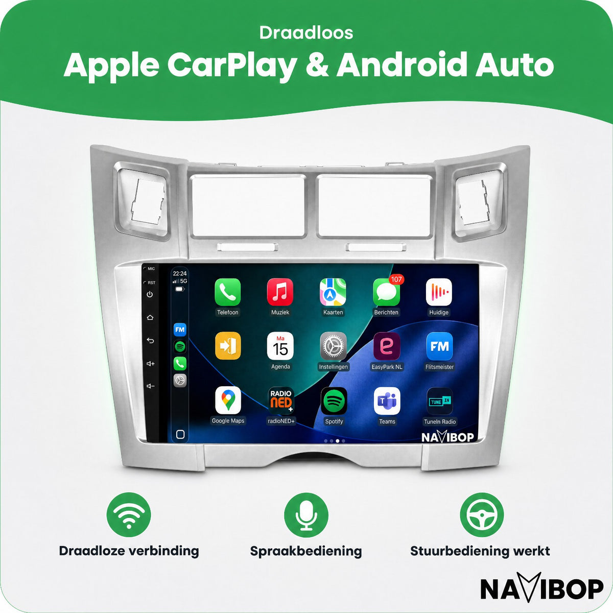 Toyota Yaris Zilver | Autoradio | Draadloos CarPlay & Android Auto | Android 15 | 2005 t/m 2012