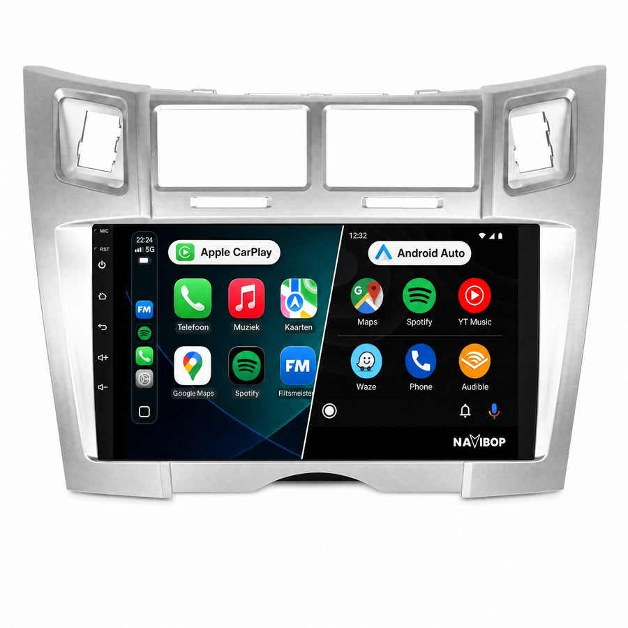 Toyota Yaris Zilver | Autoradio | Draadloos CarPlay & Android Auto | Android 15 | 2005 t/m 2012